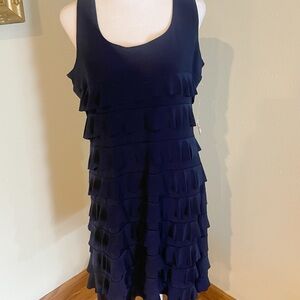 Fashque Navy Ruffle Midi Dress